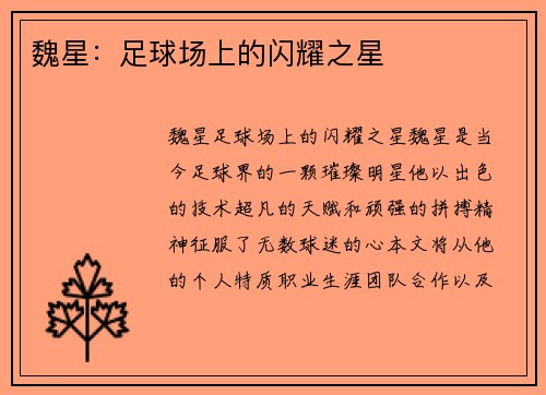魏星：足球场上的闪耀之星